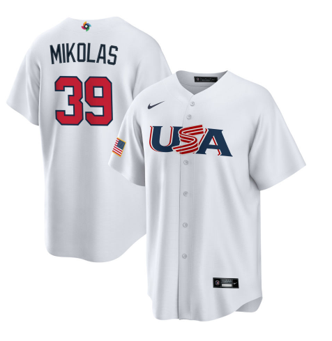Men's USA Baseball #39 Miles Mikolas 2023 White World Baseball Classic Stitched Jersey